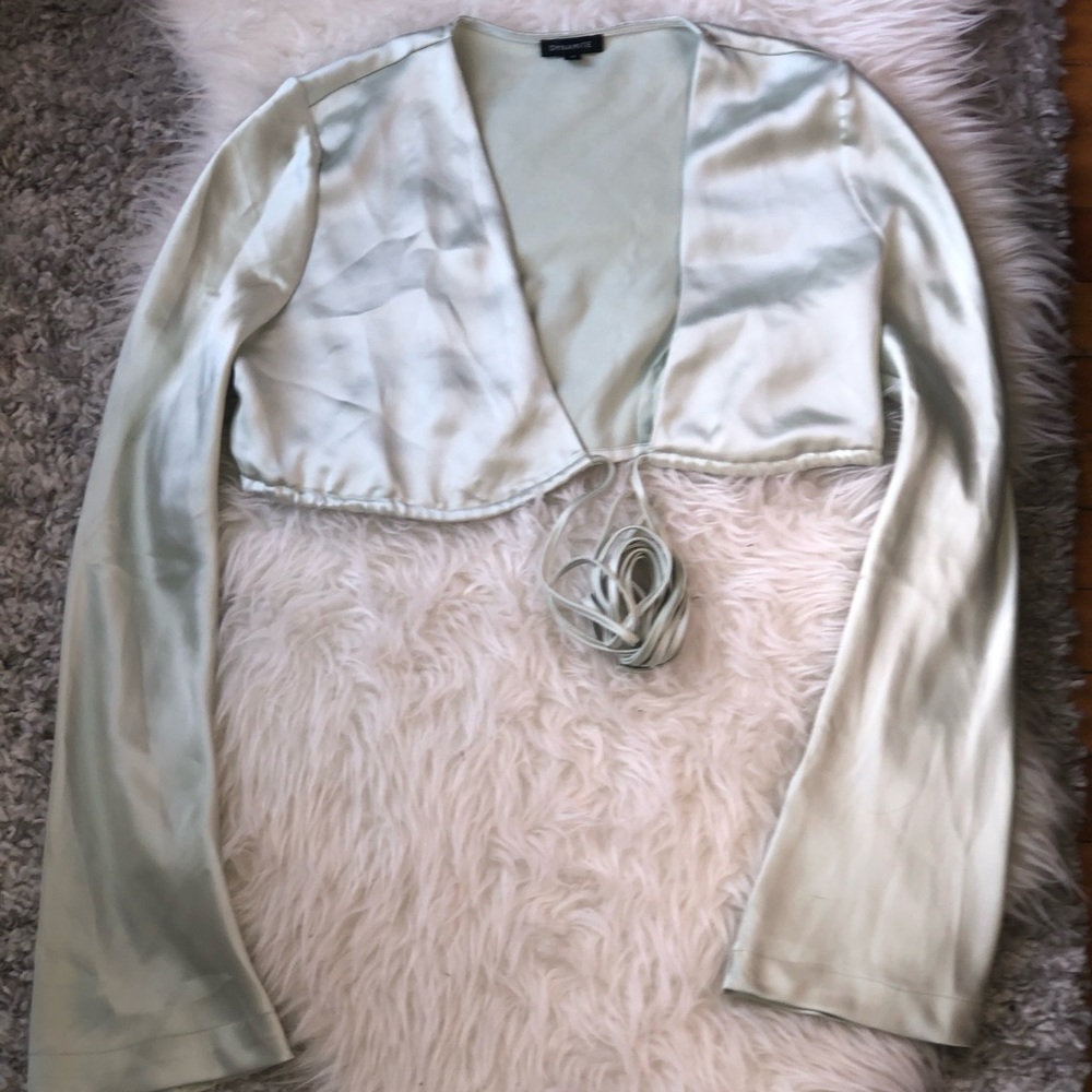 Dynamite Pastel Green Satin Wrap Top - Picture 12 of 12